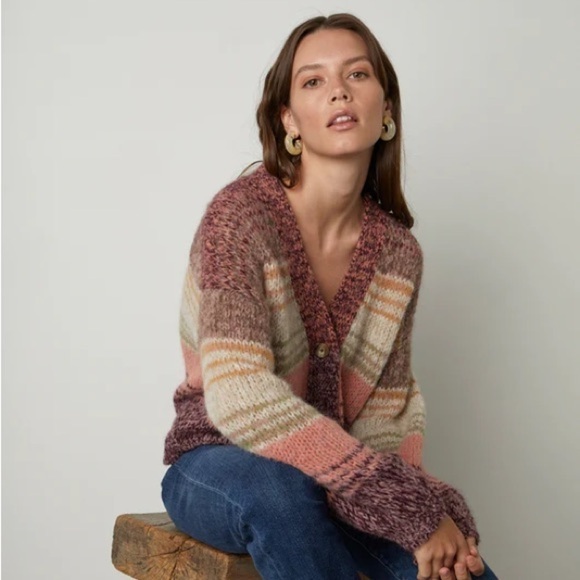 Velvet Graham & Spencer Lara Alpaca Wool Blend Button Front Cardigan in Multi L - Picture 2 of 14
